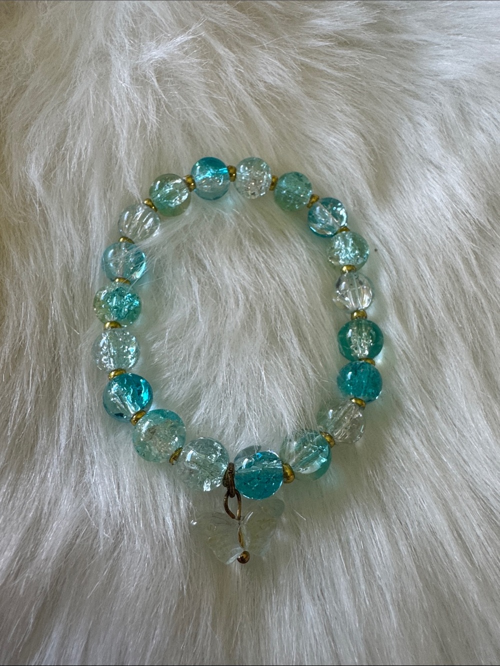Turquoise Glass Bead Stretch Bracelet with Heart Charm